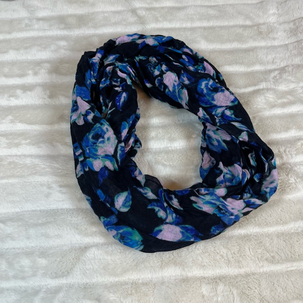 Dark Blue Purple Preppy Floral Sheer Infinity Scarf Spring Fall Winter OSFM